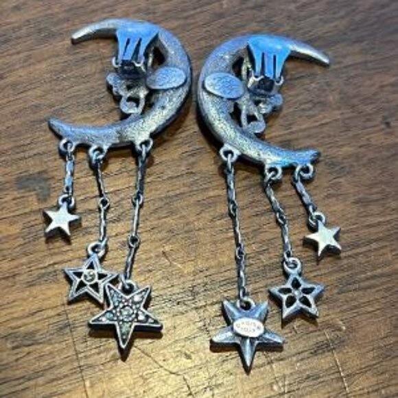Vintage Kirks Folly Moon and Stars Dangle Clip on earrings - Picture 2 of 9